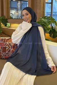 Lamelif Bulut Desen Müslin Şal Lacivert