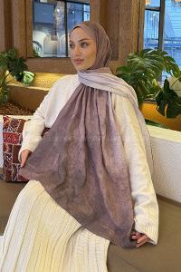 Lamelif Bulut Desen Müslin Şal Pudra