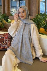 Lamelif Dior Desen Kaşmir Çift Taraflı Şal Gri Bej