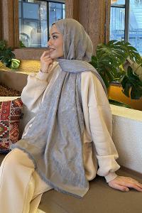 Lamelif Dior Desen Kaşmir Çift Taraflı Şal Gri Bej