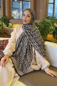 Lamelif Dior Desen Kaşmir Çift Taraflı Şal Siyah Vizon