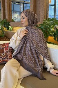 Lamelif Dior Desen Kaşmir Çift Taraflı Şal Tozlu Kahve