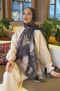 Lamelif Elegant Desen Müslin Şal Asker Yeşili