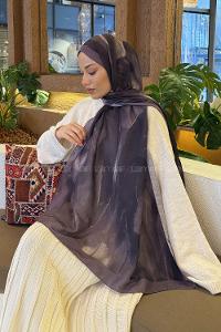 Lamelif Elegant Desen Müslin Şal Eflatun