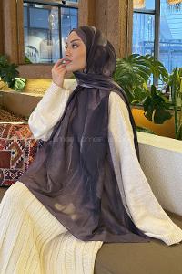 Lamelif Elegant Desen Müslin Şal Eflatun