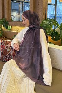 Lamelif Elegant Desen Müslin Şal Gül Kurusu