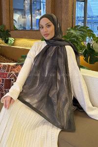 Lamelif Elegant Desen Müslin Şal Haki
