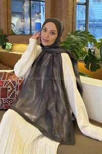 Lamelif Elegant Desen Müslin Şal Haki