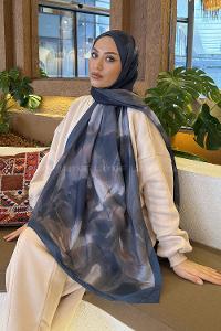 Lamelif Elegant Desen Müslin Şal İndigo