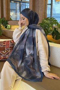Lamelif Elegant Desen Müslin Şal İndigo