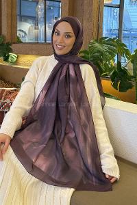 Lamelif Elegant Desen Müslin Şal Mürdüm