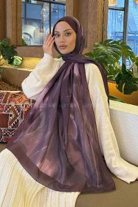 Lamelif Elegant Desen Müslin Şal Mürdüm