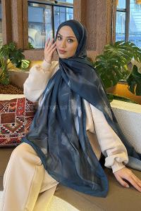 Lamelif Elegant Desen Müslin Şal Petrol Mavisi