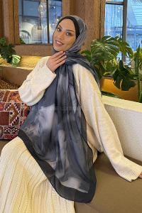 Lamelif Elegant Desen Müslin Şal Sİyah Gri