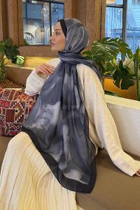 Lamelif Elegant Desen Müslin Şal Sİyah Gri