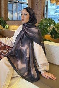 Lamelif Elegant Desen Müslin Şal Siyah Toprak
