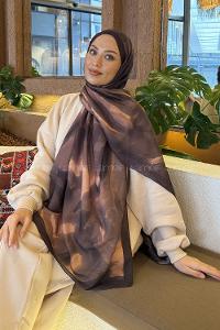 Lamelif Elegant Desen Müslin Şal Sütlü Kahve