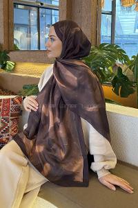 Lamelif Elegant Desen Müslin Şal Sütlü Kahve