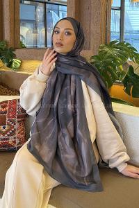 Lamelif Elegant Desen Müslin Şal Vizon Antrasit