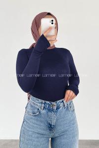 Navy Blue-3 Choker Neck Long Arm Viscose Fabric Body