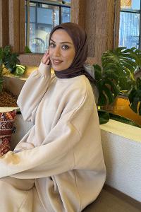 Lamelif Bulut Desen Soft Eşarp Acı Kahve