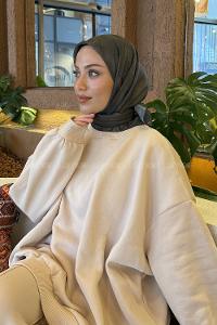 Lamelif Bulut Desen Soft Eşarp Asker Yeşili