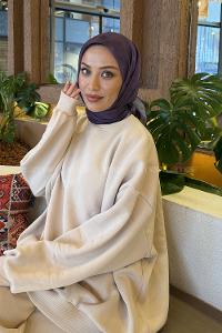 Lamelif Bulut Desen Soft Eşarp Eflatun