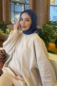 Lamelif Bulut Desen Soft Eşarp Gece Mavisi