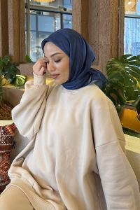 Lamelif Bulut Desen Soft Eşarp Gece Mavisi