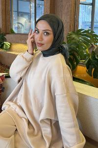 Lamelif Bulut Desen Soft Eşarp Haki