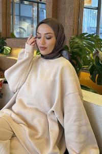 Lamelif Bulut Desen Soft Eşarp Siyah Kahverengi