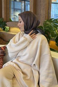 Lamelif Bulut Desen Soft Eşarp Siyah Kahverengi