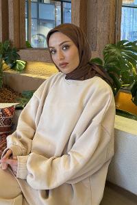 Lamelif Bulut Desen Soft Eşarp Sütlü Kahve