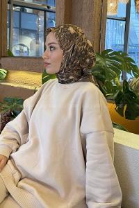 Army Green Cotton Fabric Striped Flowering Straight Printed Scarf