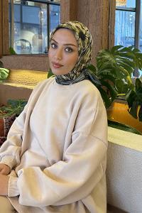 Lamelif Daisy Flowers Desen Soft Eşarp Haki