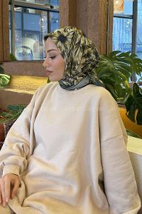 Lamelif Daisy Flowers Desen Soft Eşarp Haki