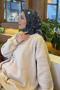 Lamelif Daisy Flowers Desen Soft Eşarp Siyah