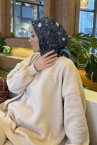 Lamelif Daisy Flowers Desen Soft Eşarp Siyah