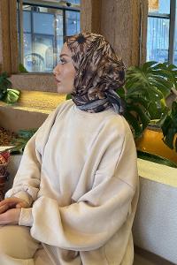 Black Brown Cotton Fabric Striped Flowering Straight Printed Scarf