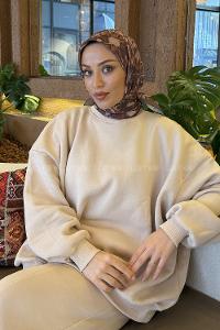 Lamelif Daisy Flowers Desen Soft Eşarp Soft Kahve