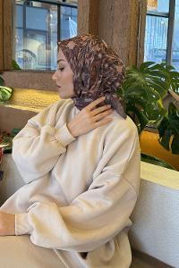 Lamelif Daisy Flowers Desen Soft Eşarp Soft Kahve
