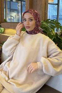 Sour Cherry Cotton Fabric Striped Flowering Straight Printed Scarf