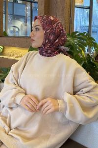 Sour Cherry Cotton Fabric Striped Flowering Straight Printed Scarf