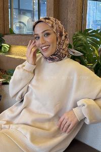 Lamelif Daisy Flowers Desen Soft Eşarp Vizon Tarçın