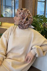 Lamelif Daisy Flowers Desen Soft Eşarp Vizon Tarçın