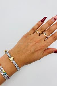 Lamelif Gold Kristal Taşlı Ayarlanabilir Yüzük