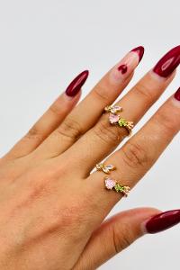 Lamelif Gold Kristal Taşlı Ayarlanabilir Yüzük