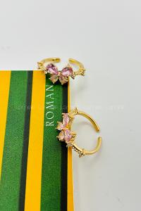 Lamelif Gold Kristal Taşlı Kelebek Ayarlanabilir Yüzük