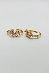 Lamelif Gold Kristal Taşlı Kelebek Ayarlanabilir Yüzük
