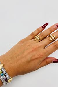 Lamelif Gold Kristal Taşlı Sarmal Ayarlanabilir Yüzük